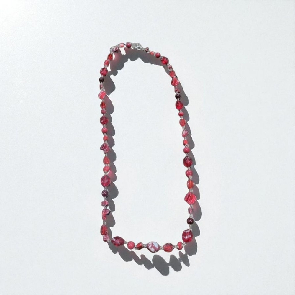 Long Red Bead Necklace
